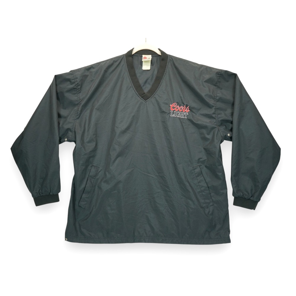 Vintage Rawlings Coors Light‎ Windbreaker Men's Black V Neck Lined Pullover XL